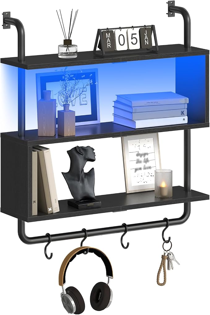 HOOBRO Floating Shelves with LED Lights, 29.5" LED Wall Mounted Gaming Shelf by HOOBRO