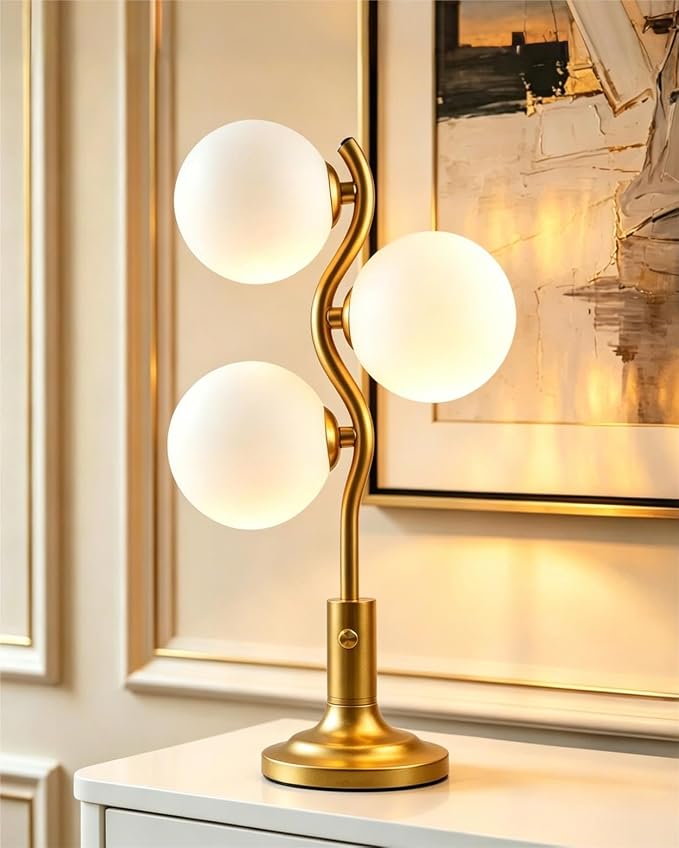 Lightdot Mid Century Globe Table Lamp Dimmable Modern 3 Lights Gold Desk Lamp by LightdotLighting