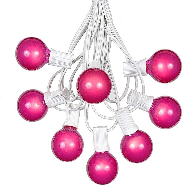G40 Patio String Lights with 25 Pink Globe Bulbs by NoveltyLights-LightExperts