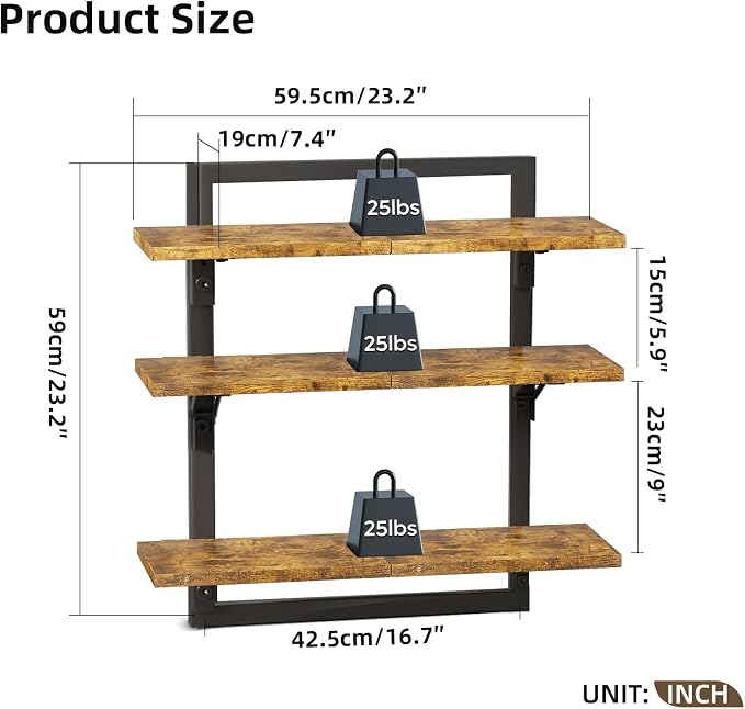 Floating Shelves for Wall, 24 inch Kitchen Shelves Wall Mounted, 3 Tier Coffee - Image 2