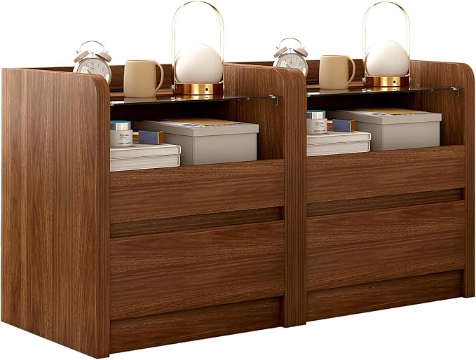 Messenya Modern Nightstand for Bedrooms Set of 2, Mid-Century Storage Cabinet by Messenya