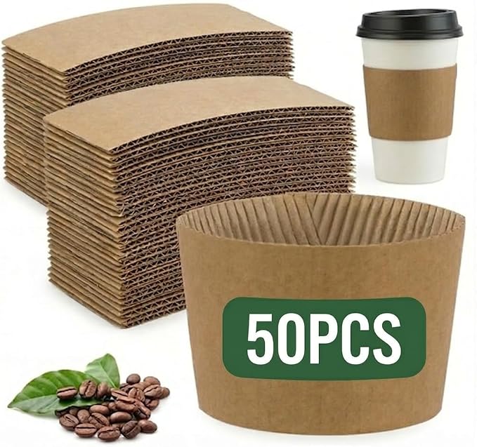 50 Pcs Coffee Cup Sleeves Disposable – Corrugated Kraft Paper Cup Sleeves by Unknown