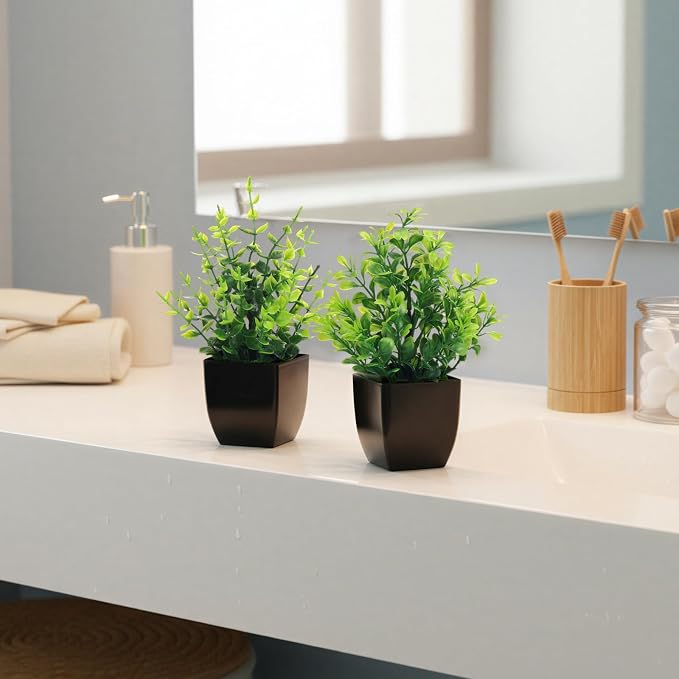 CEWOR Fake Plants 4 Packs Small Artificial Greenery Plants Mini Black Bathroom - Image 5