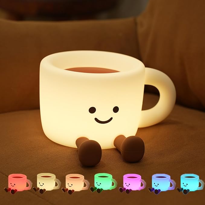 Coffee Cup Night Light, 7 Colors Dimmable Bedside Lamp, Touch Control Night Lamp by LMFUEN