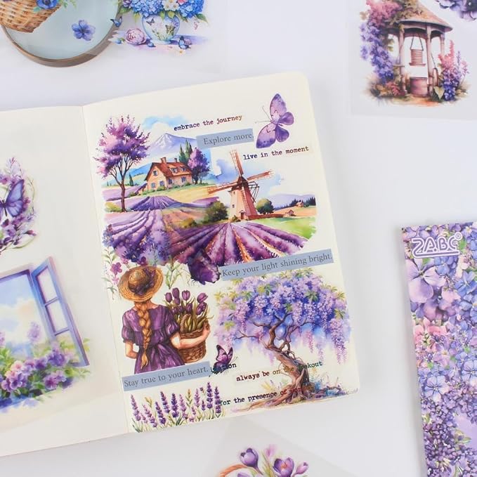 30 Sheets Precut Purple Garden Landscape Stickers Book - Image 4