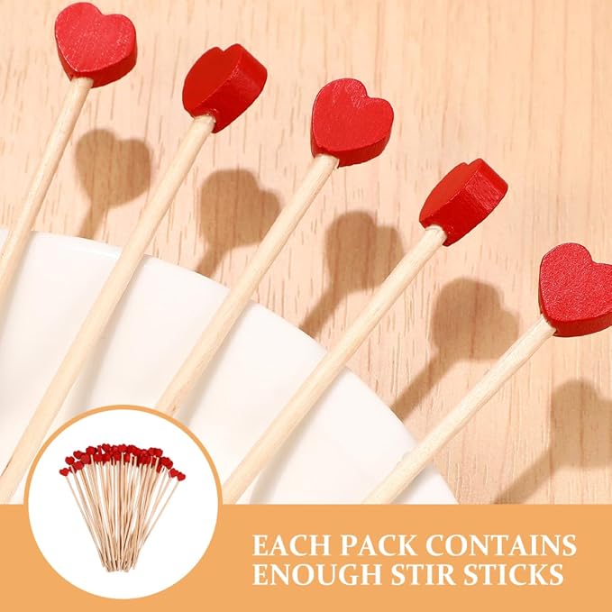 LIFKOME 200pcs Valentine Drink Garnish Wooden Stir Sticks Honey Stick Espresso - Image 3