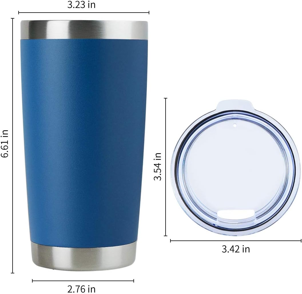 DOMICARE 20oz Stainless Steel Tumbler Bulk with Lid, Double Wall Vacuum Insulated Travel Mug, Powder Coated Coffee Cup, Dark blue, 4 Pack