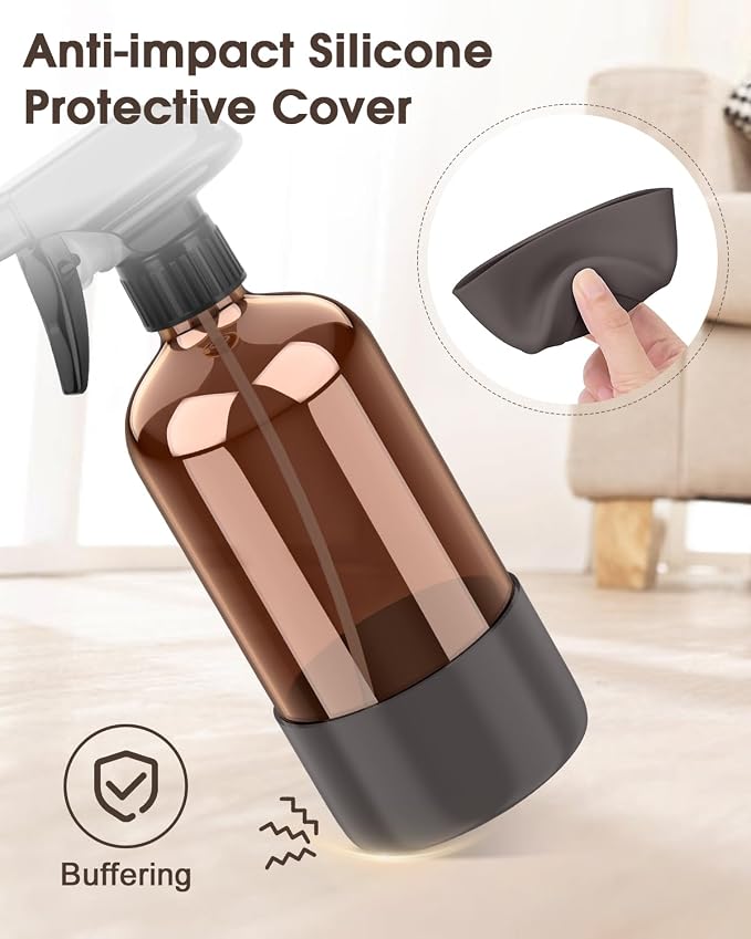 Bontip Glass Spray Bottle with Silicone Sleeve Protection, Amber Glass Spray - Image 4