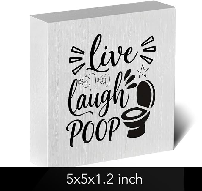 Funny Rustic Bathroom Decor Wooden Box Sign 5x5 Inch - Image 2