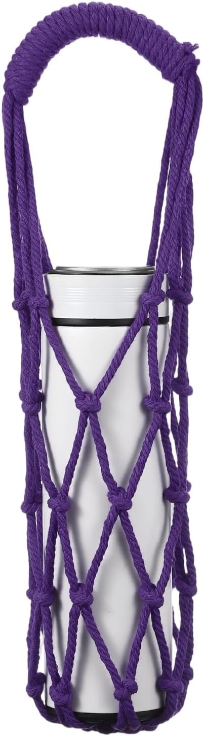 Crochet Water Bottle Carrier Bag, Handwoven Cotton Rope Cup Holder by YELARXI