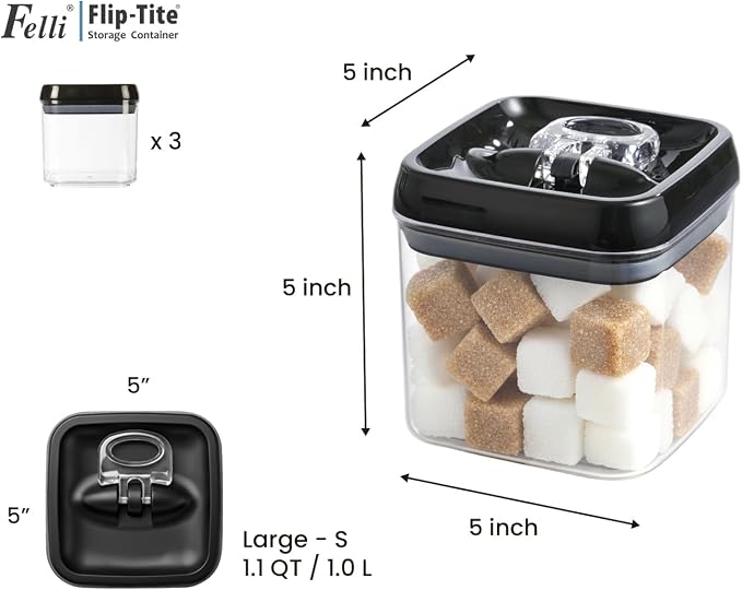 Felli Flip Tite Food Storage Container 5" LARGE Size Airtight Lid Lock Top - Image 3