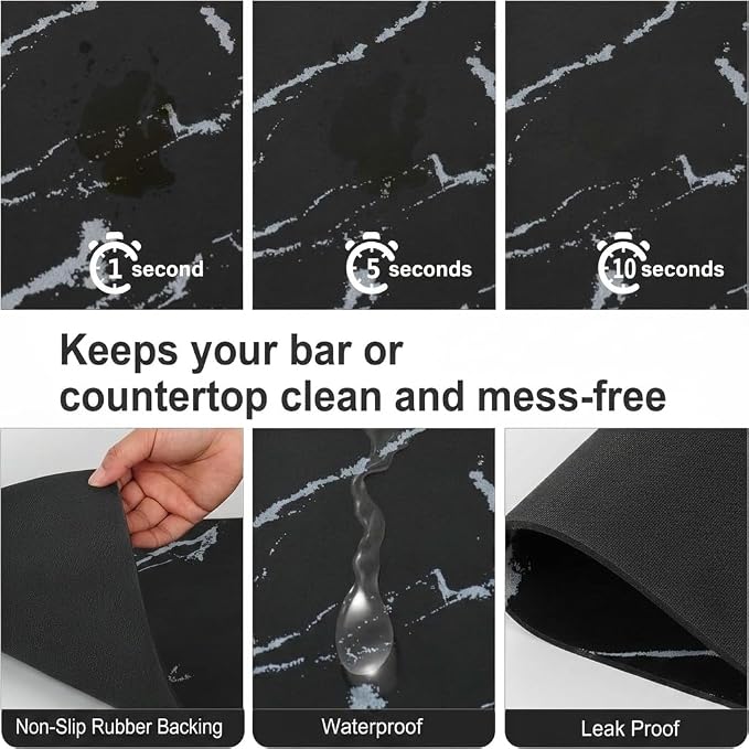 ZLR Coffee Bar Mat for Keurig & Nespresso, Marble Black | Absorbent Dish Drying - Image 3