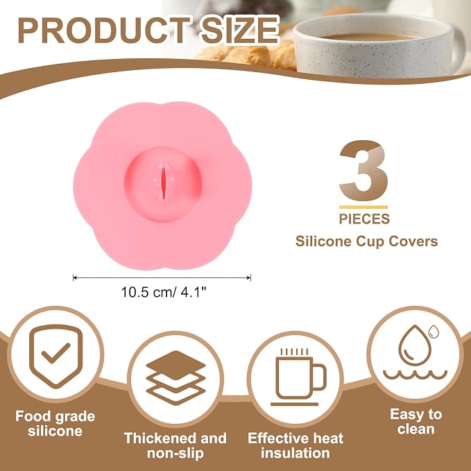 uxcell 3Pcs Silicone Cup Covers, 4.72" Heart Universal Cup Lids Reusable - Image 2