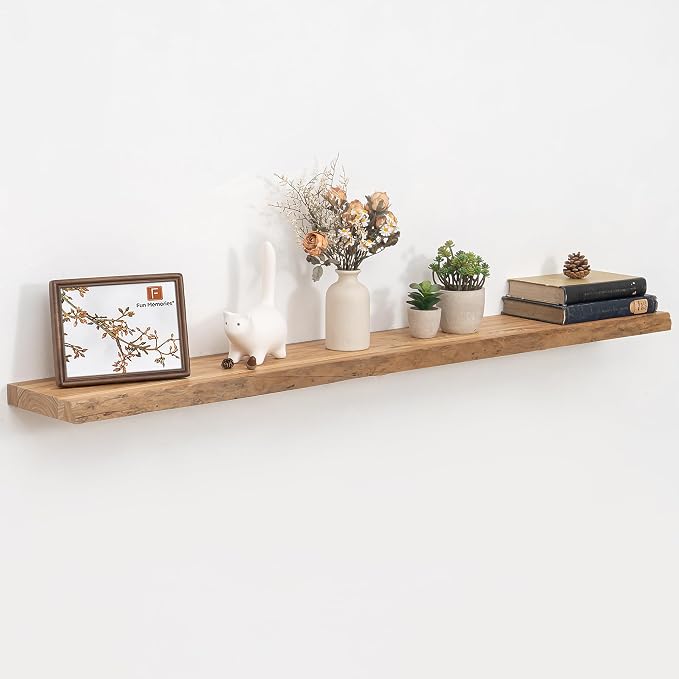 Fun Memories Floating Shelves for Wall, 55 Inch Rustic Live Edge Floating Shelf by FunMemories