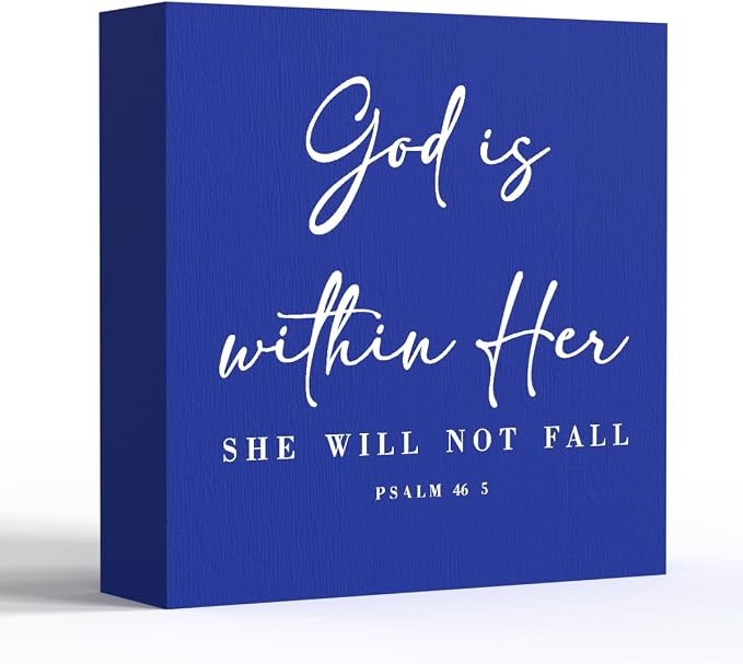 God Is Within Her Bible Verse Artwork Blue Wood Box Sign Rustic Farmhouse Style by ENGVZ