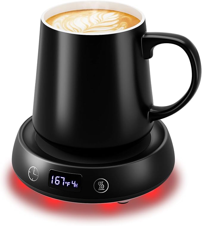 Coffee Mug Warmer & Simple Black Mug Set, 1-9H Delay Start Timer Smart Heated by SmartTool%E2%80%A2BetterLife