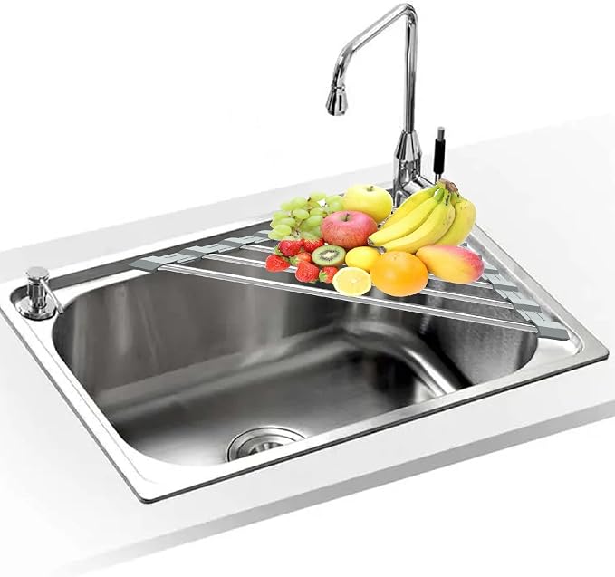 Triangle Dish Drying Rack for Sink Corner Roll Up Folding Stainless Steel - Image 3