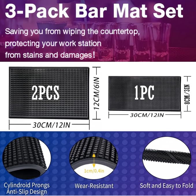 WANGCHAO Bar Mat Set - 8mm Thick Anti-Skid Non-Toxic Rubber Bar Mat - Image 2