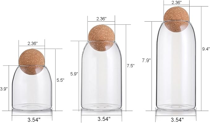 3 Pack Glass Storage Jar with Ball Cork Lid, Cute Decorative Round Glass - Image 2