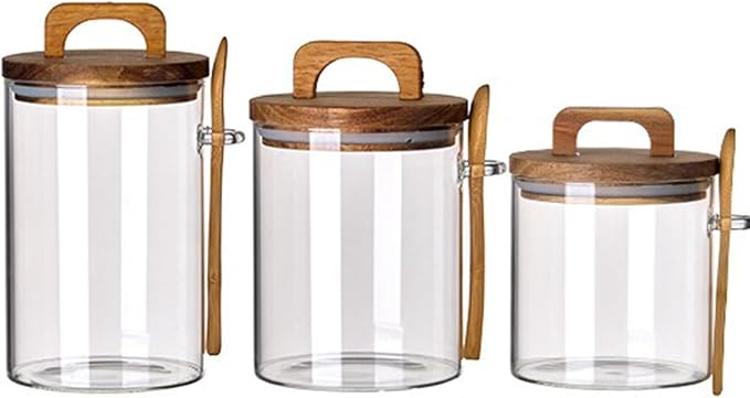 Coriario Glass Jar with Lid and Spoon 24&27&32 OZ Coffee Tea Sugar Canister Set by CORIARIO