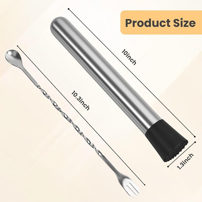 8-Inch Stainless Steel Muddler for Cocktails and Lemonade - Image 2