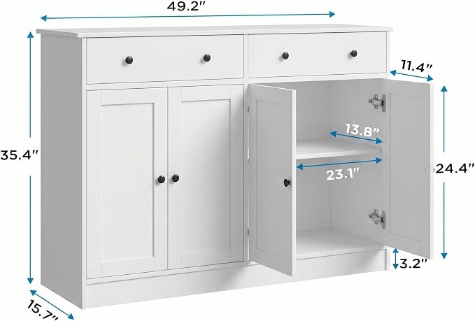 holzart 49" White Buffet Cabinet - Image 2