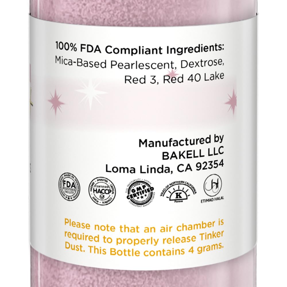 Bakell - Soft Pink Tinker Dust (4g, 1x Mini Spray Pump) Edible Glitter for Food, Desserts, and Beverages!
