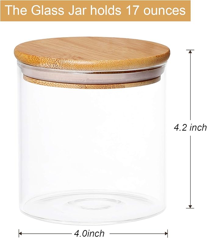 Dabacc 4 Pack Glass Jars with Airtight Bamboo Lids, Glass Kitchen Canisters - Image 3