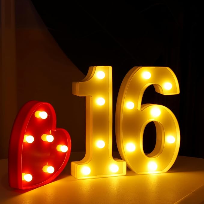 Light Up 16 Number Sign, Warm White Decorative LED Light Up Numbers, Battery - Image 5