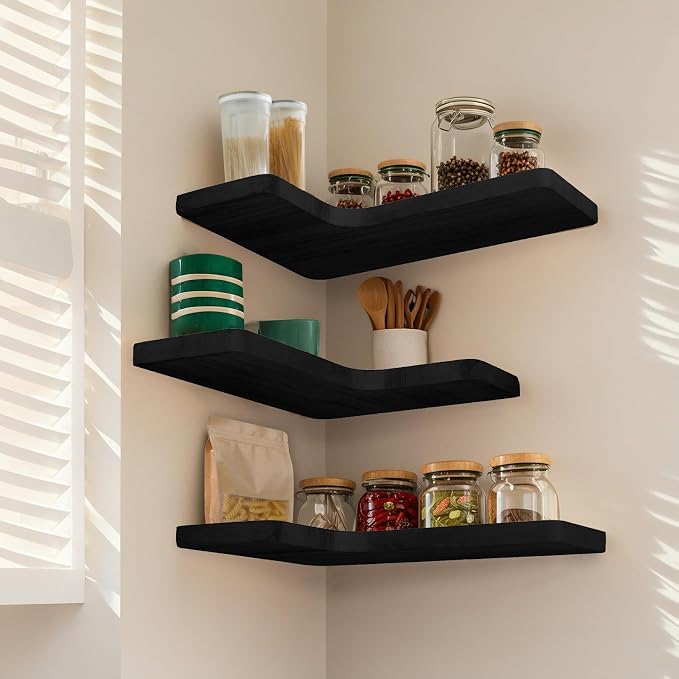 Floating Corner Shelves Set of 3, Solid Wood Picture Wall Shelf, Floating - Image 4