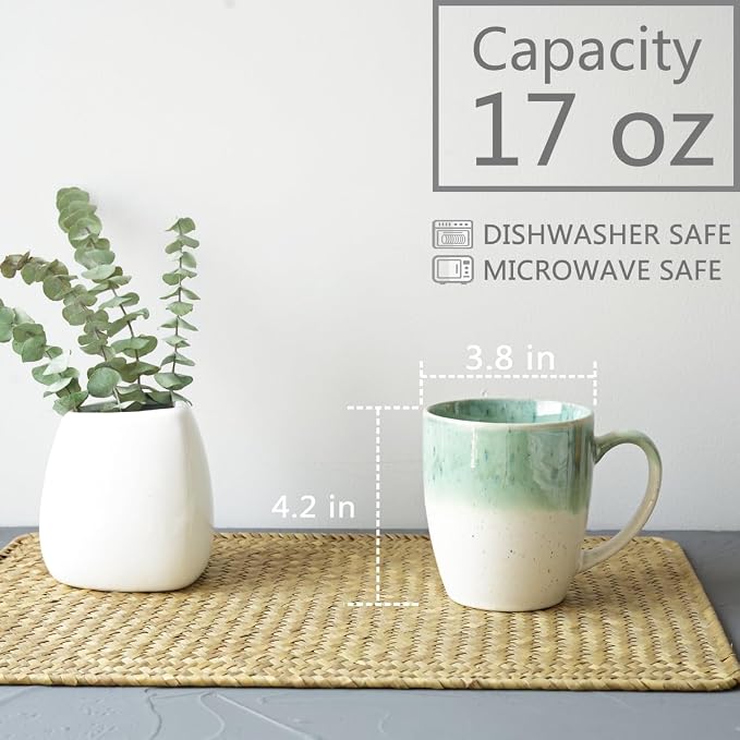 Bosmarlin Ceramic Coffee Mug Set of 4, 17 Oz, 4 Colors to Choose, Tea Cups - Image 2