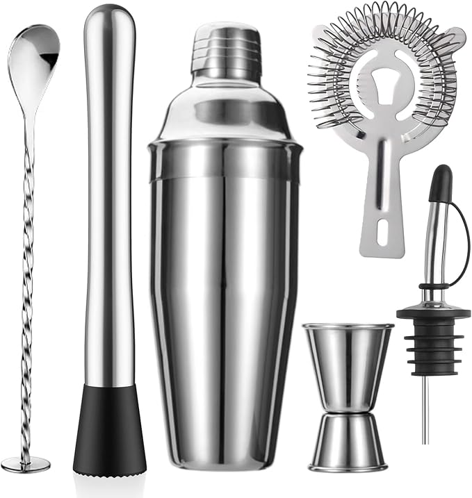 ZPUFAW 6-Piece Cocktail Shaker Set 24oz Shaker Strainer Muddler Jigger Mixing by ZPUFAW