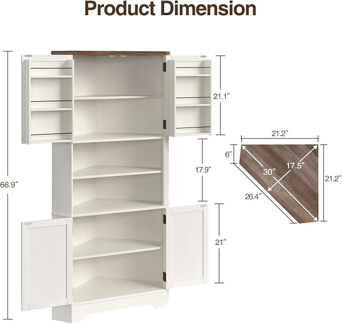 Befrases Corner Cabinet, 6-Tier Corner Food Pantry Hutch - Image 2