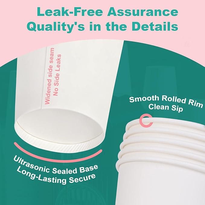 8 oz 300 Pack Disposable Coffee Cups, Bulk White Disposable Paper Cups - Image 4
