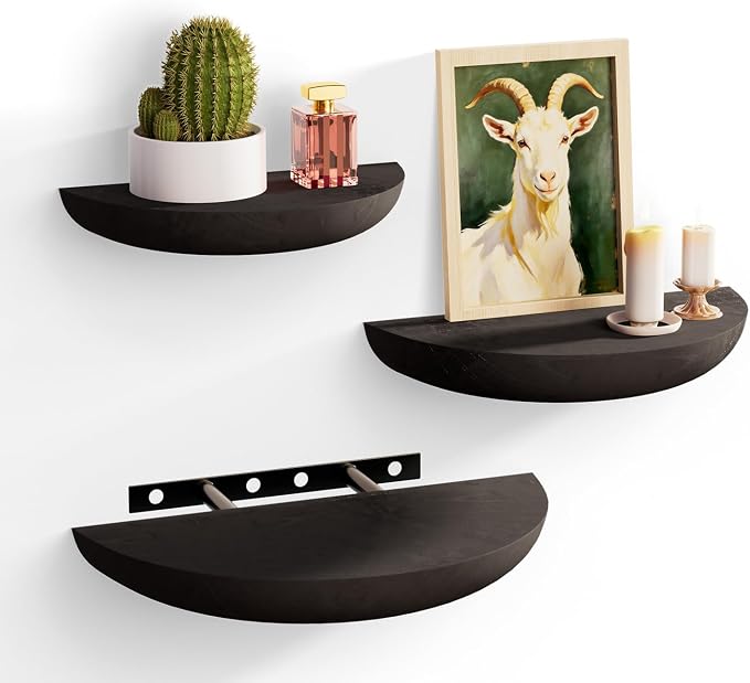 QsQueen Solid Wood Half Round Floating Wall Shelves | Elegant Floating Shelves by QsQueen