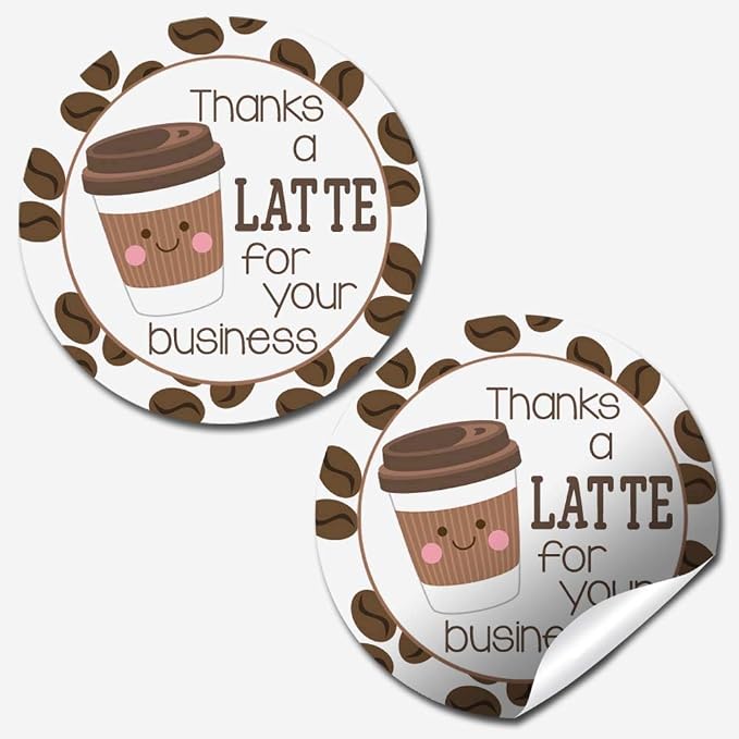 Thanks A Latte Coffee Themed Thank You Customer Appreciation Sticker Labels by AmandaCreation