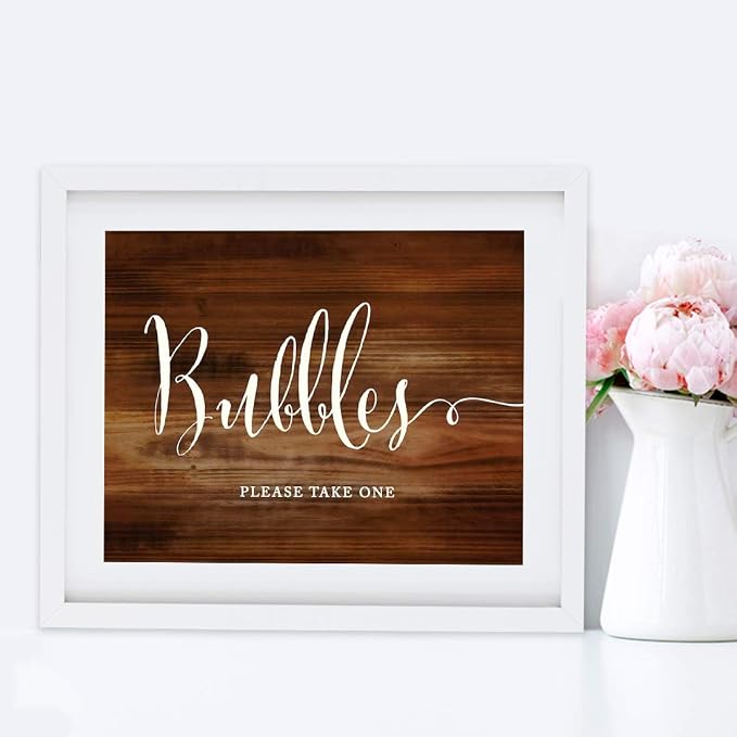 Andaz Press Wedding Party Signs, Rustic Wood Print, 8.5x11-inch, Bubbles Please - Image 4