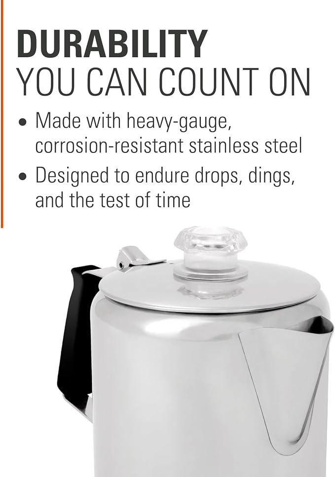 GSI Outdoors Percolator Coffee Pot I Glacier Stainless Steel - Image 3