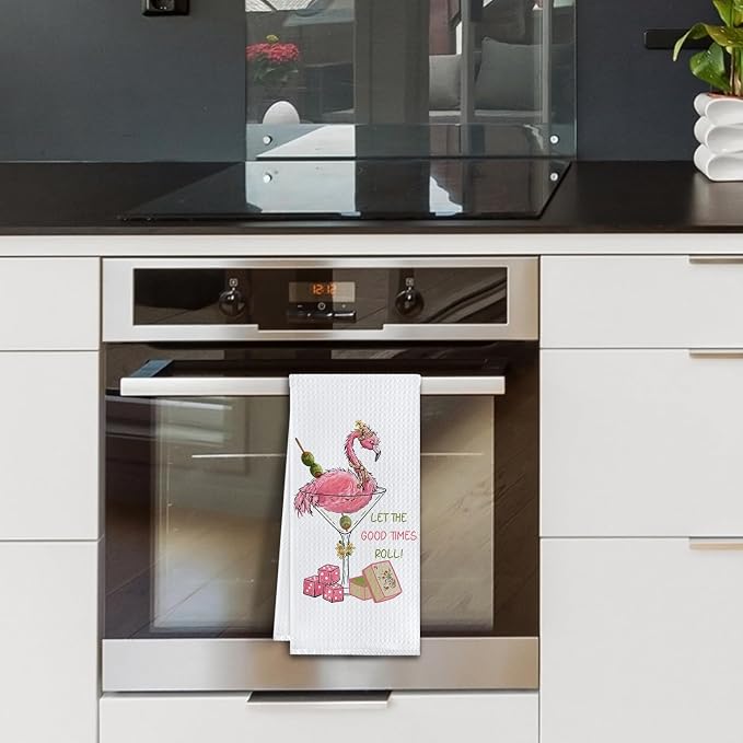 Pink Flamingo Mahjong Cocktail Kitchen Towels, Mah Jong Cocktail Lovers Gifts - Image 5