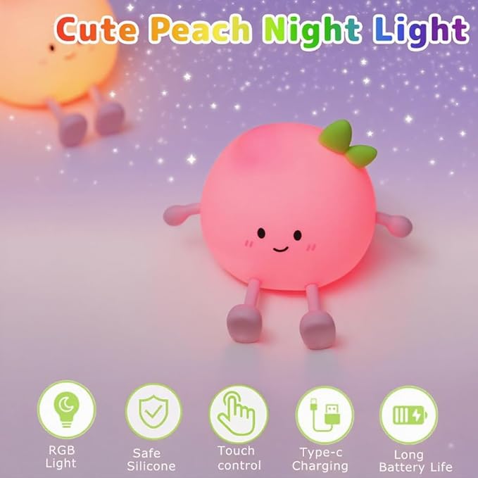 Peach Night Light for Adults Kids, Cute Silicone Dimmable Sleeping and - Image 5