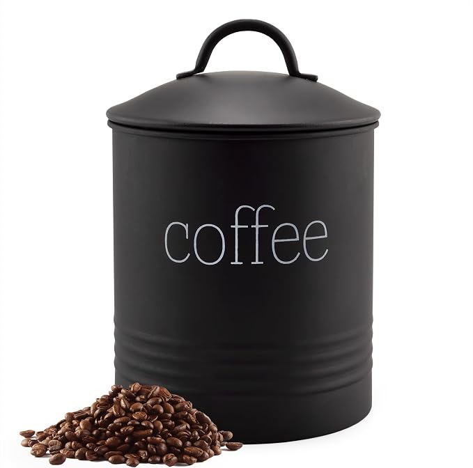 AuldHome Design Enamelware Black Coffee Canister; Modern Farmhouse Style Coffee by AuldHomeDesign