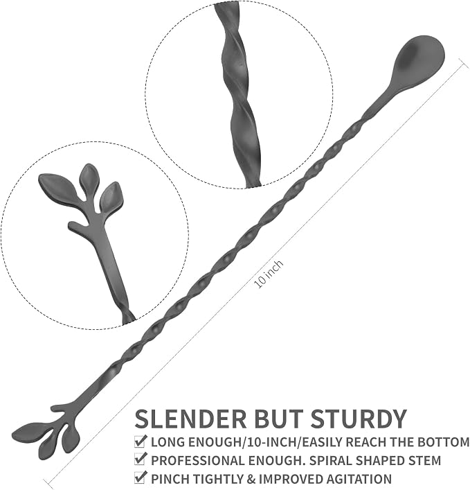 AnSaw Black 10-Inch Stainless Steel Cocktail Spoon - Image 2