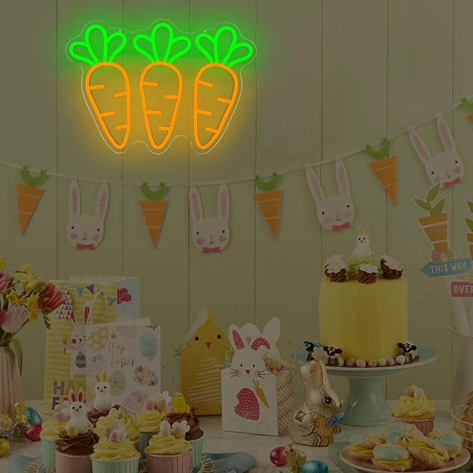 Carrot Neon Sign for Wall Decor Easter Led Sign Three Carrot Neon Light Easter - Image 6