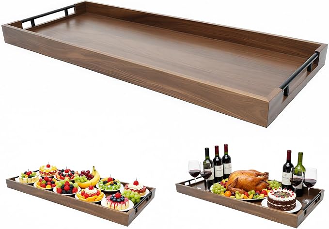 32 x 12 Inch Large Acacia Wood Serving Tray by Unknown