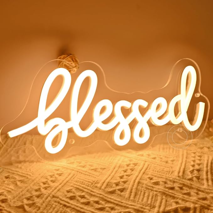 SYLHOME Blessed Led Neon Light Sign Home Bedroom Kids Room Office Wall Sign - Image 2