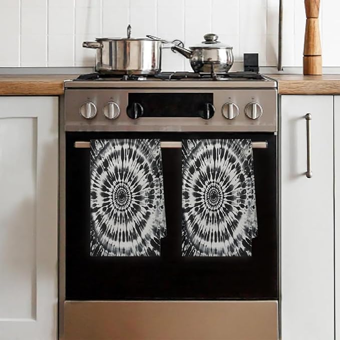 Black Tie Dye Kitchen Towels Set of 2 Absorbent Drying Dish Towels, Tea Towels - Image 7