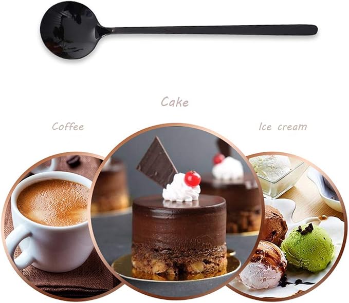 Set of 8 Mini Espresso Spoons 5.3-inch Matte Black Frosted Handle Stainless - Image 6