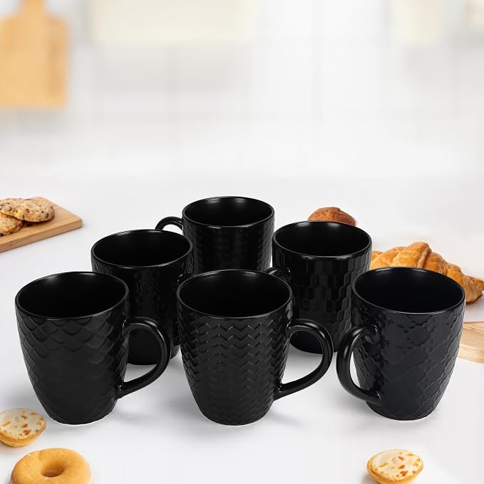 Schliersee 16 OZ Black Coffee Mugs Set of 6, Geometric Pattern Ceramic Coffee - Image 6