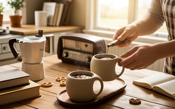 Ceramic Cappuccino Cups with Handle, 6 oz Ceramic Coffee Mug Set of 4, Clay - Image 4