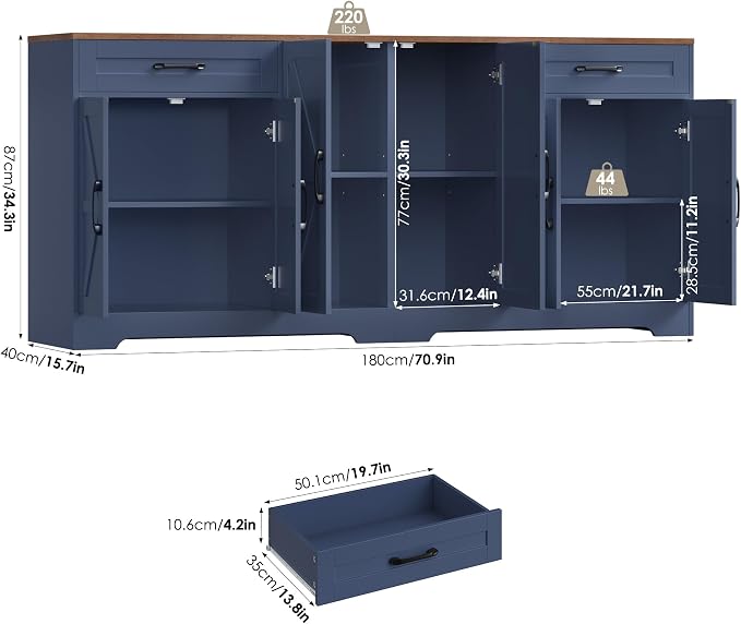 71” Large Sideboard Buffet Cabinet - Image 3